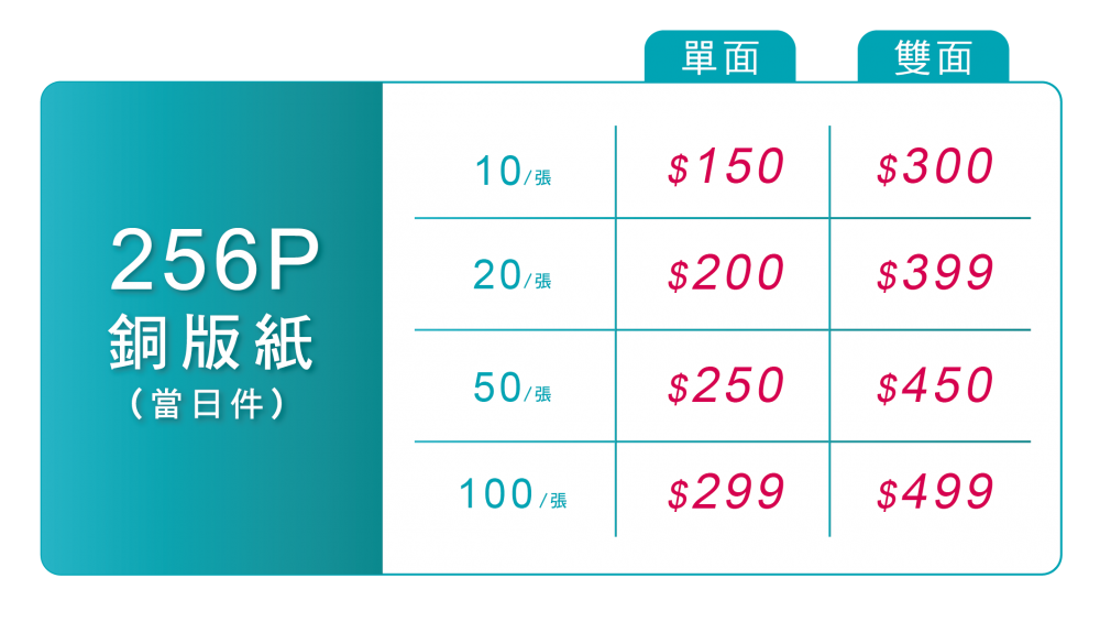 急件名片-8Hr價格表-銅版紙-01